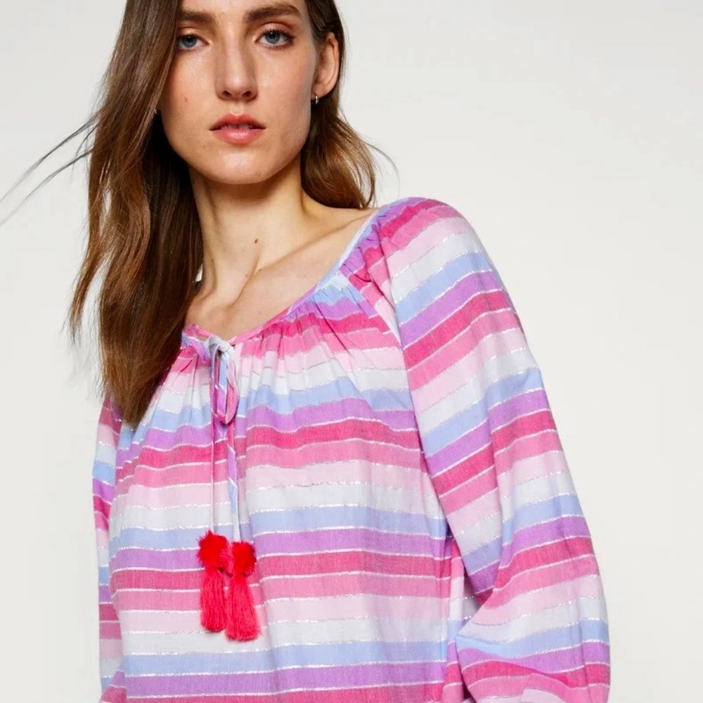 J.Crew Striped Peasant Tassel Top Size L -XL